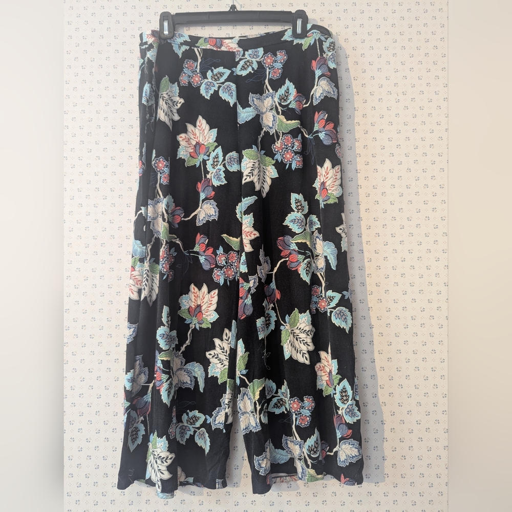 🖤 Pure Jill Pants Floral Black Pink Blue Comfy Soft Wide Leg Flare